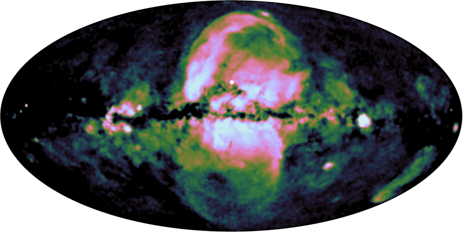A second set of even larger bubbles burst from the center of the Milky Way