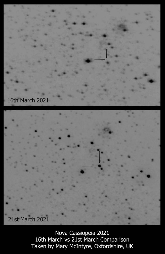 New binoculars Nova Cas 2021 torches in Cassiopeia