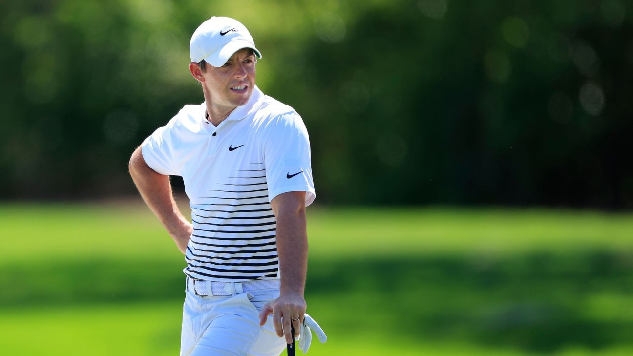 Water Hazard - Rory McIlroy hits a tee shot into someone else's pool