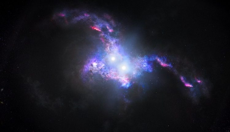 Astronomers see a rare "double quasar" in a pair of merging galaxies

