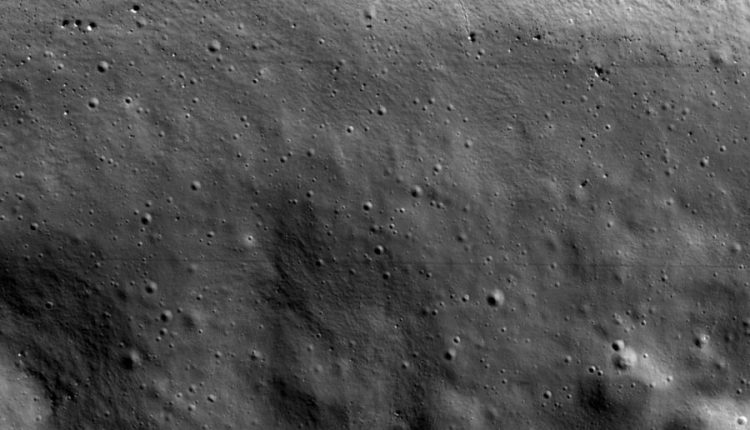 A ShadowCam view of the rim of Shackleton Crater on the Moon, pockmarked with smaller craters. ShadowCam gives a high-resolution view. Courtesy: NASA/KARI/ASU