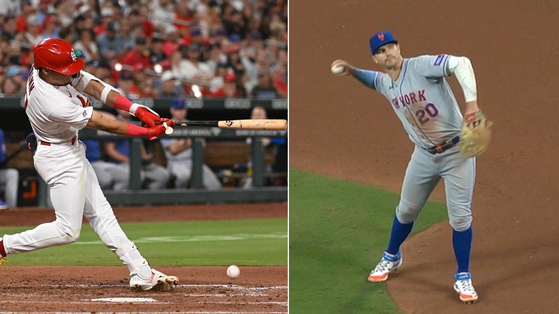 Pete Alonso throws ball from Masyn Winn's first hit into stands