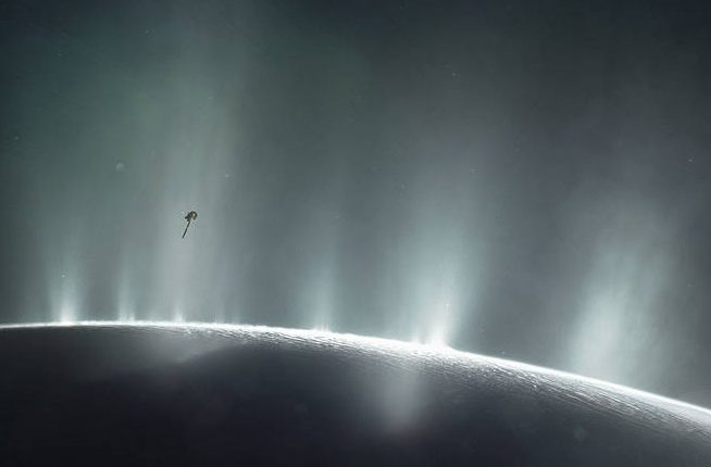The plumes of Enceladus have phosphate-rich ice grains entrained. Credit: NASA