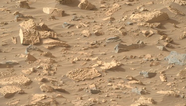 These rocks in Bright Angel have unusual popcorn-like textures and abundant mineral veins. Image Credit:  NASA/JPL-Caltech/ASU