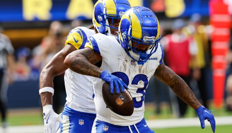 Kyren Williams of the Rams scores a touchdown in the end zone

