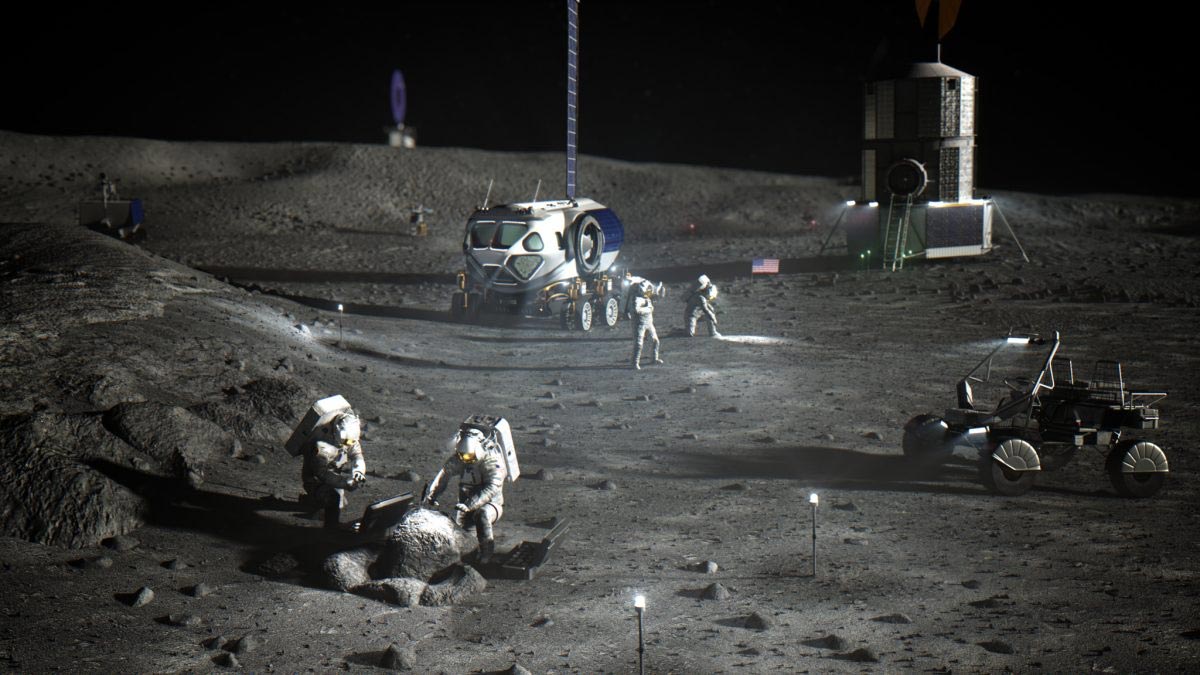 Artist's impression of astronauts on the lunar surface, as part of the Artemis Program. Credit: NASA