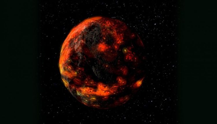 An artist’s illustration of what the partly molten moon might have looked like. Illustration courtesy NASA Goddard Space Flight Center