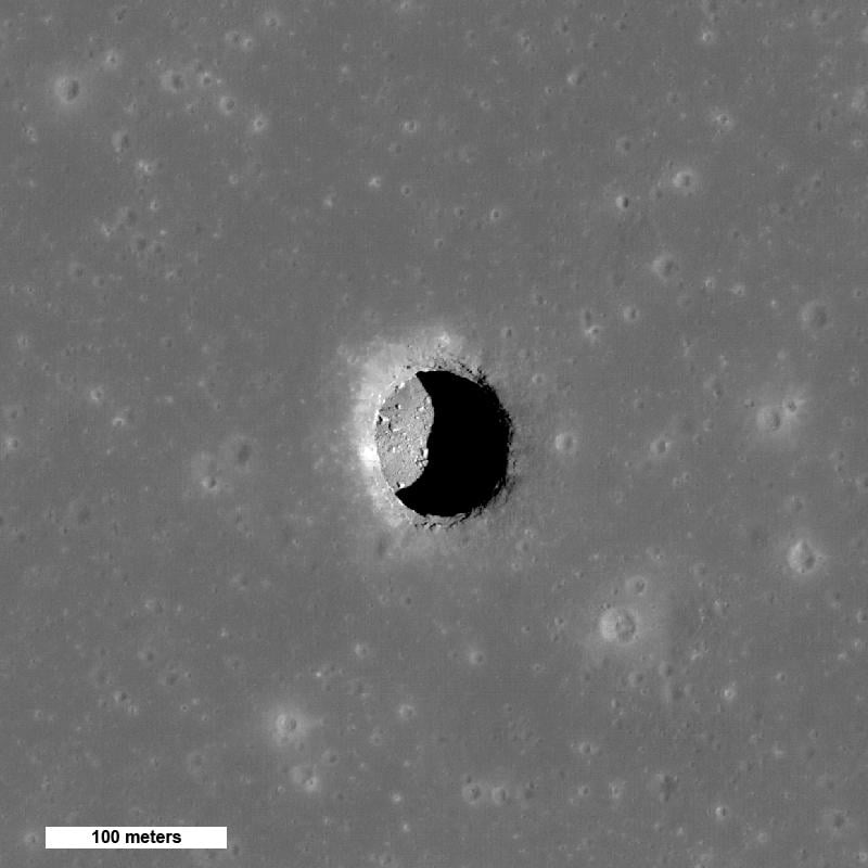 Orbital image of the entrance to stable lunar lava tube, aka. a