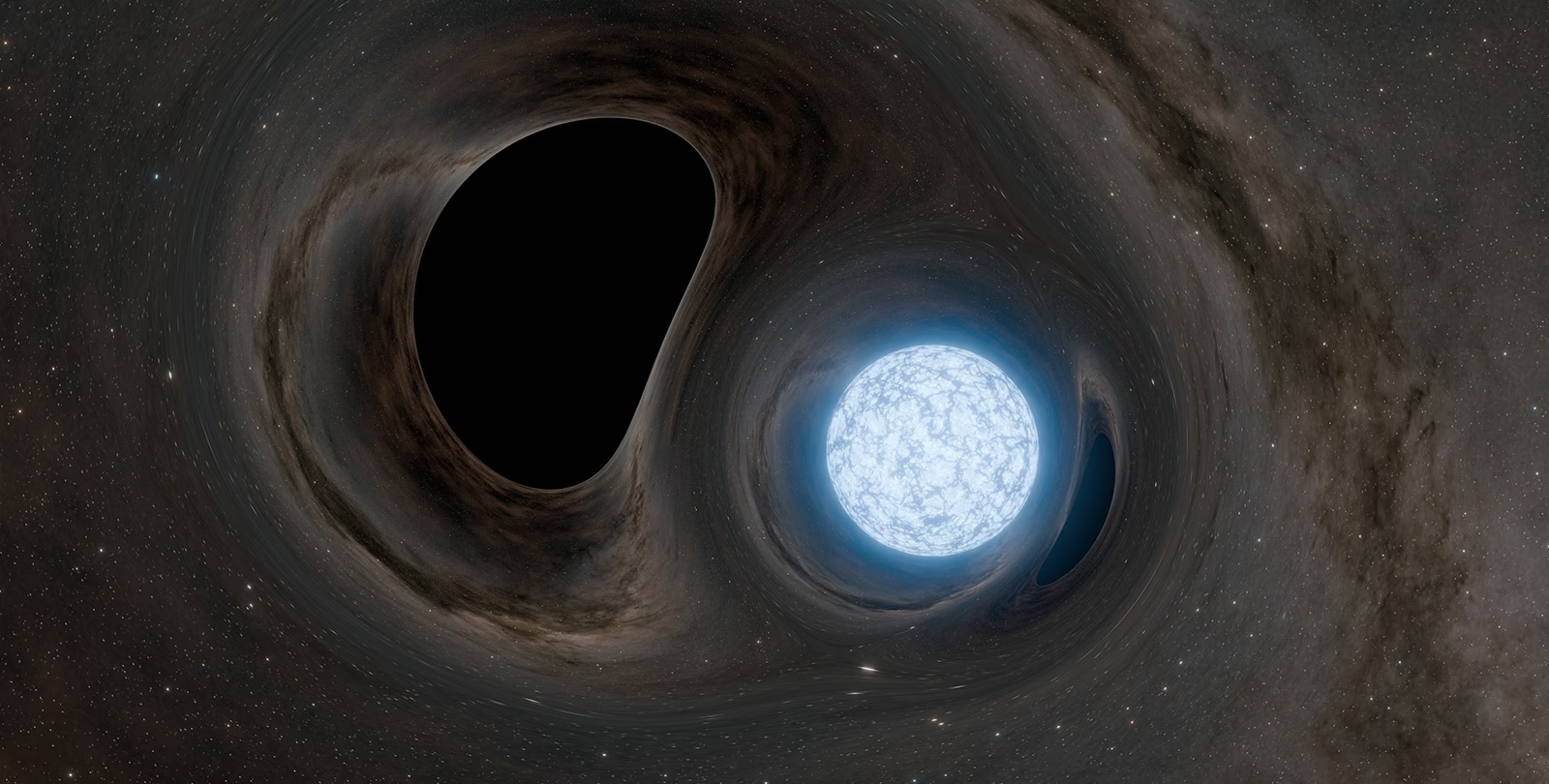 Illustration of black hole consuming a neutron star