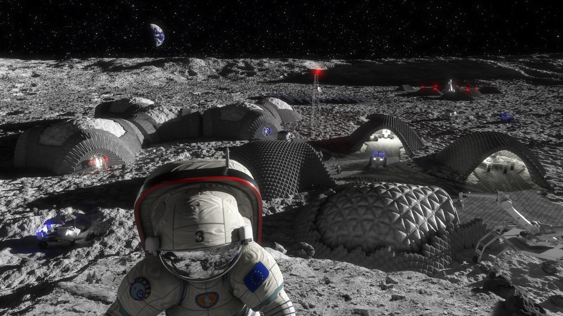 A vision of a future Moon base that could be produced and maintained using 3D printing. Credit: ESA/RegoLight/Liquifer Systems Group