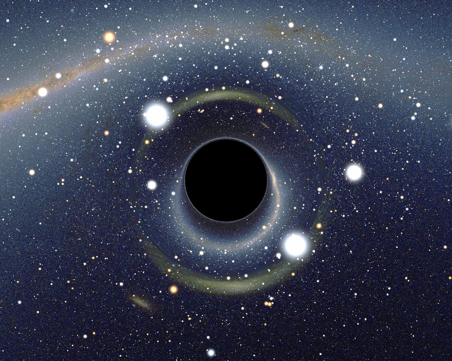 Simulated view of a black hole in front of the Large Magellanic Cloud (Credit : Alain R)