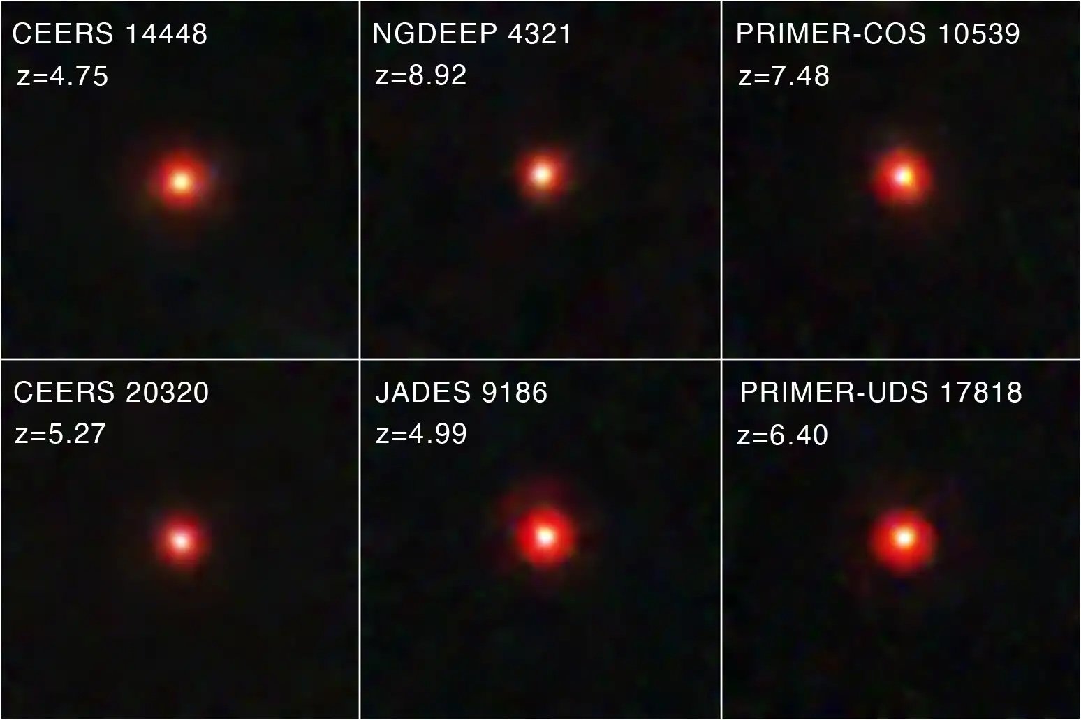 Images of little red dots seen in several deep-sky surveys of JWST. Credit: ASA / ESA / CSA / STScI / Dale Kocevski (Colby College)